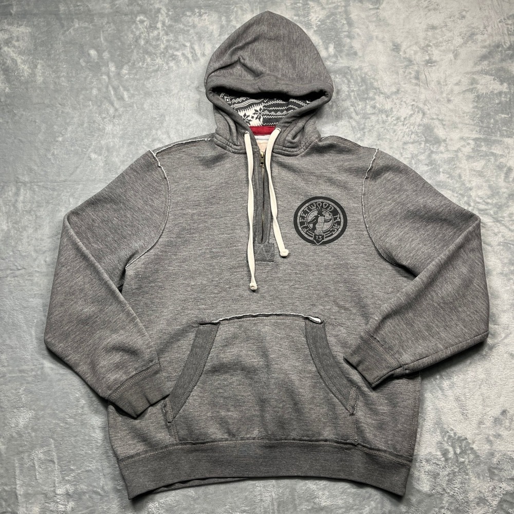 Fleetwood Mac 2013 Hoodie Mens Gray Graphic 1/4 Zip Fair Isle Lined Hood L